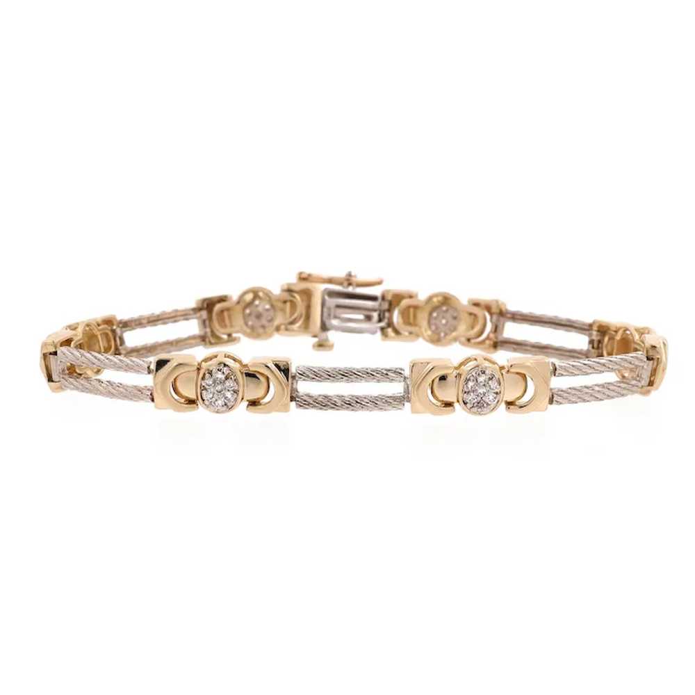 Diamond Cable Link Station Bracelet 14K Gold 0.84… - image 2