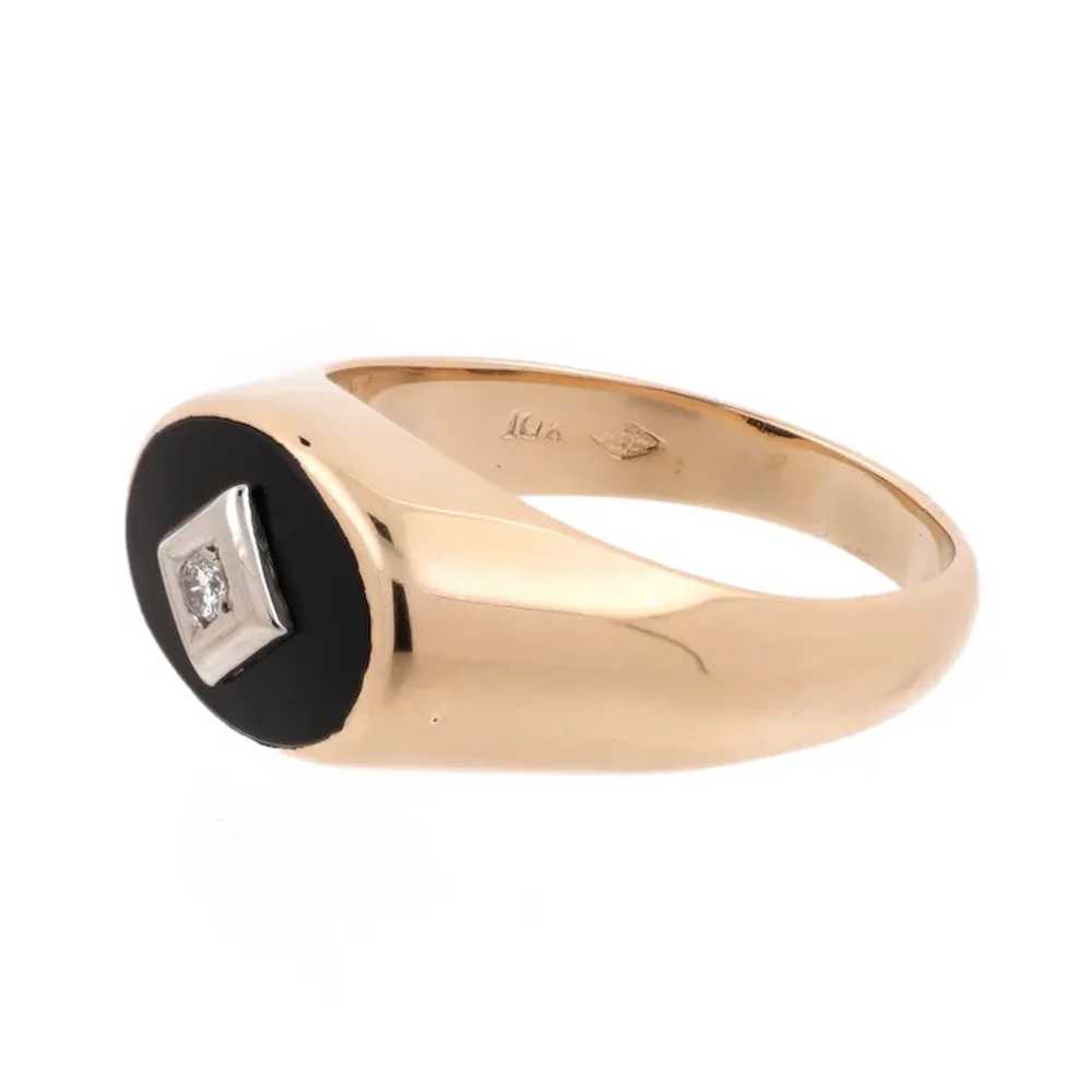 Men's Black Onyx Diamond Signet Ring 10K Gold 0.0… - image 3