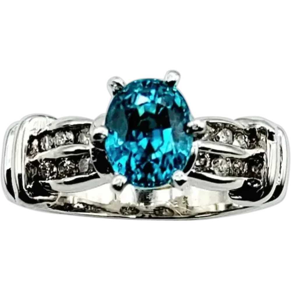 14K White Gold Blue Zircon Diamond Ring - image 7