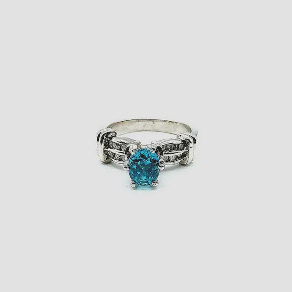 14K White Gold Blue Zircon Diamond Ring - image 9