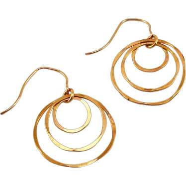 Triple Hoop Hammered Thin Gold Filled Wire Hoop D… - image 1