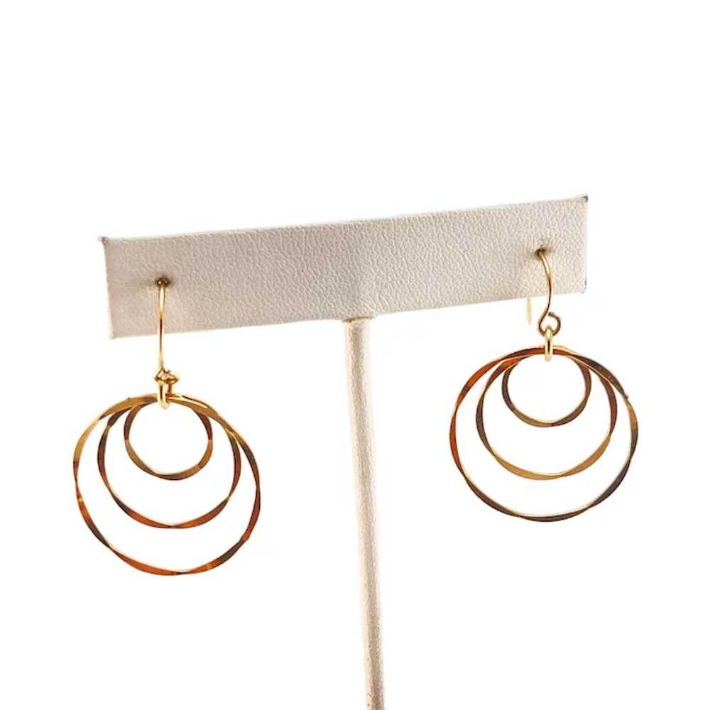 Triple Hoop Hammered Thin Gold Filled Wire Hoop D… - image 2