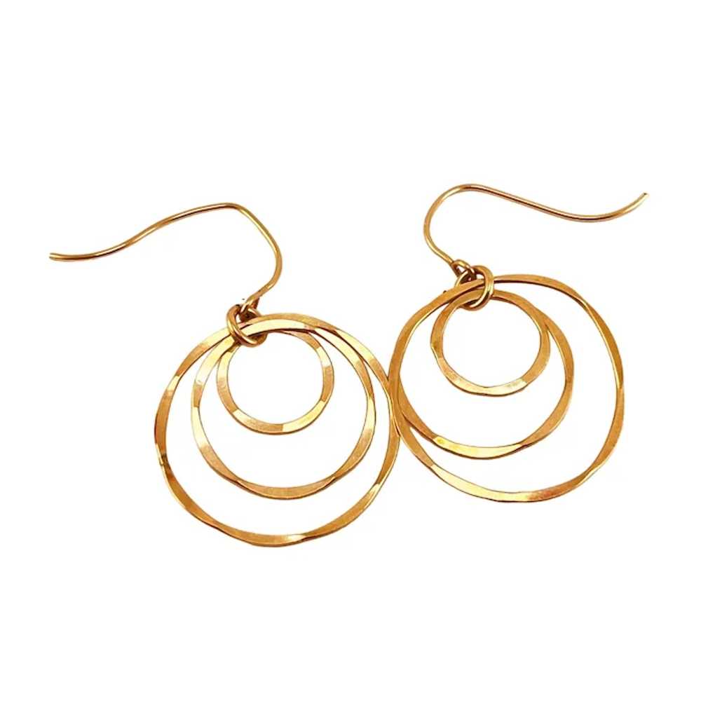 Triple Hoop Hammered Thin Gold Filled Wire Hoop D… - image 4