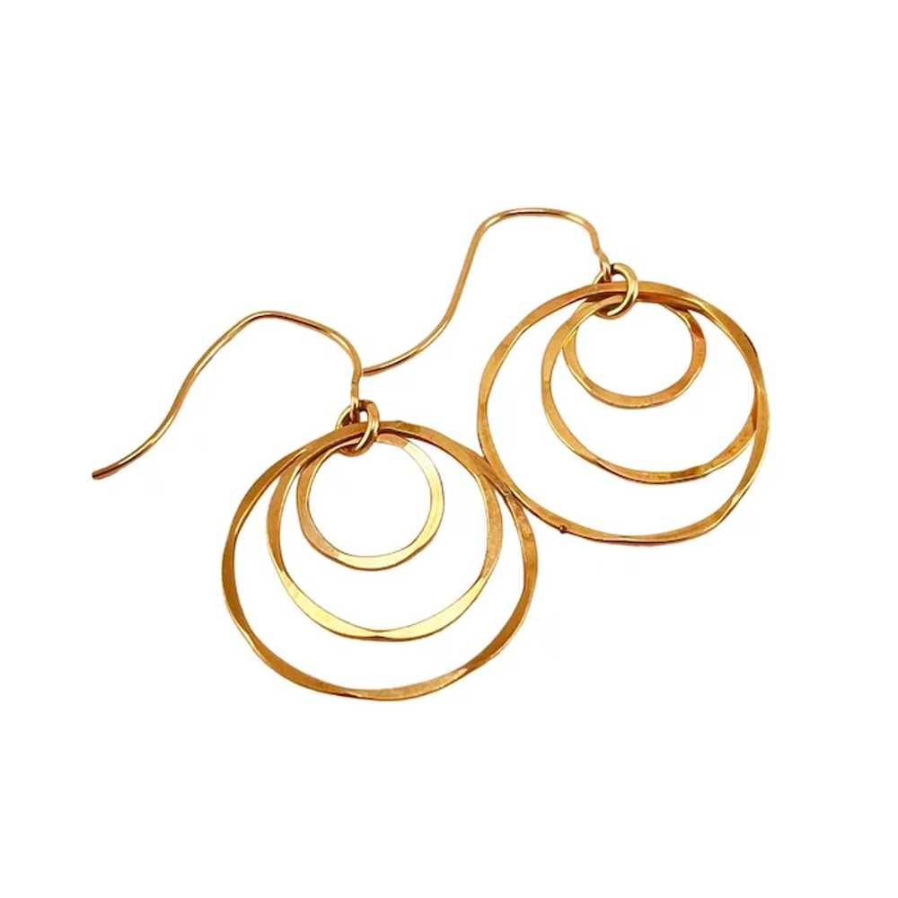 Triple Hoop Hammered Thin Gold Filled Wire Hoop D… - image 8