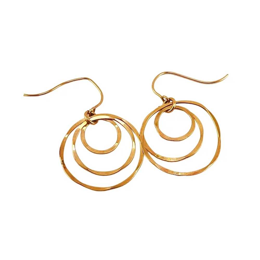 Triple Hoop Hammered Thin Gold Filled Wire Hoop D… - image 9