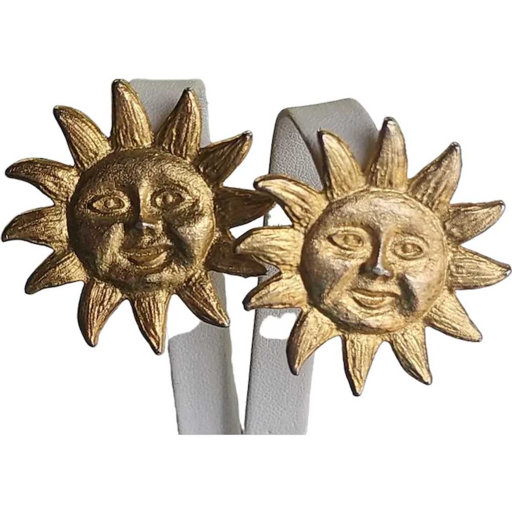 Vintage Signed Possibly Serafina Sun Clip Earring… - image 1