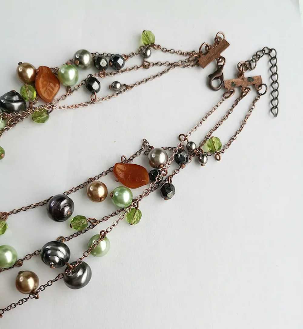 Vintage Czech Cascade Necklace Brown Pressed Glas… - image 3