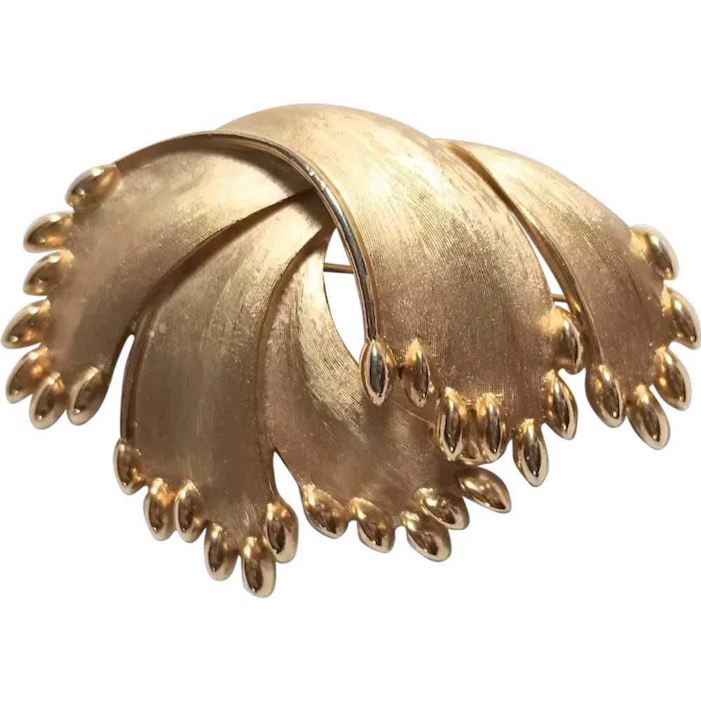 Trifari brushed gold tone Modernist pin wave like - image 1