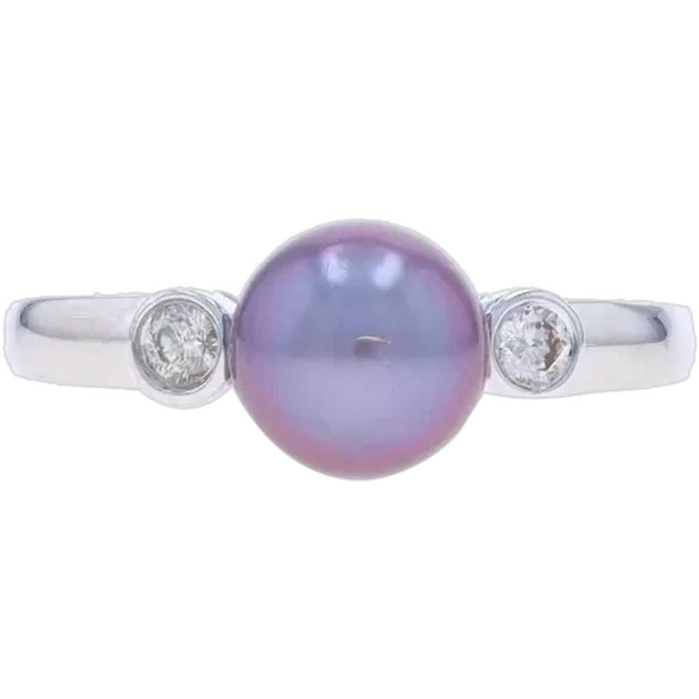 White Gold Cultured Pearl & Diamond Ring - 14k Ro… - image 1