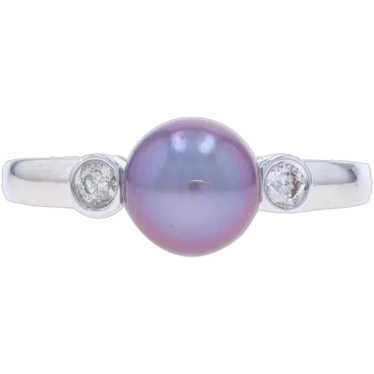 White Gold Cultured Pearl & Diamond Ring - 14k Ro… - image 1