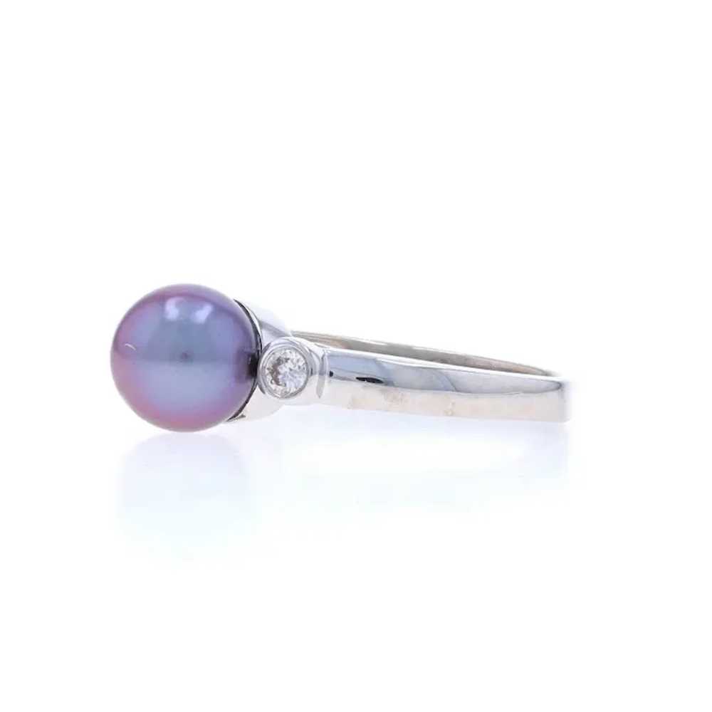 White Gold Cultured Pearl & Diamond Ring - 14k Ro… - image 3