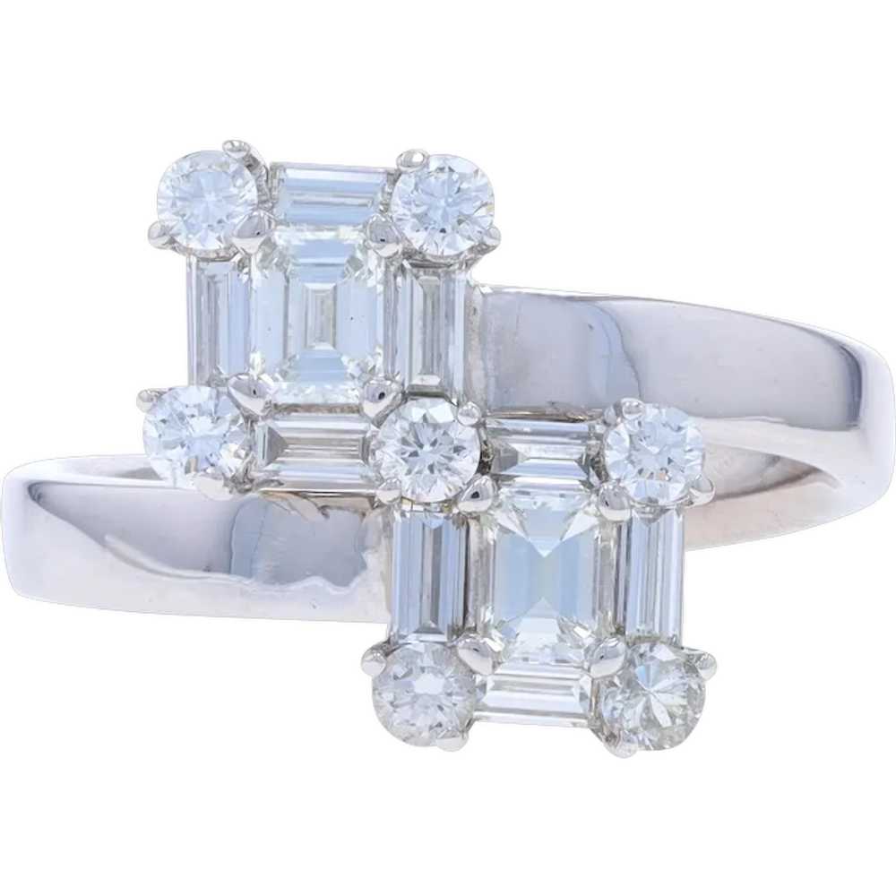White Gold Diamond Halo Bypass Ring - 18k Emerald… - image 1