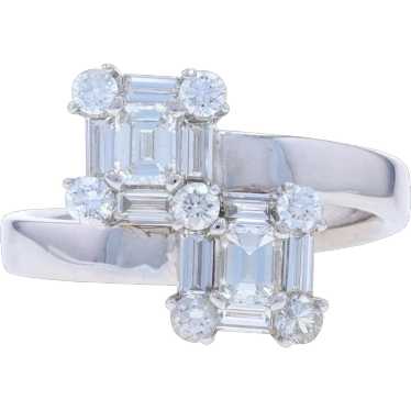 White Gold Diamond Halo Bypass Ring - 18k Emerald… - image 1