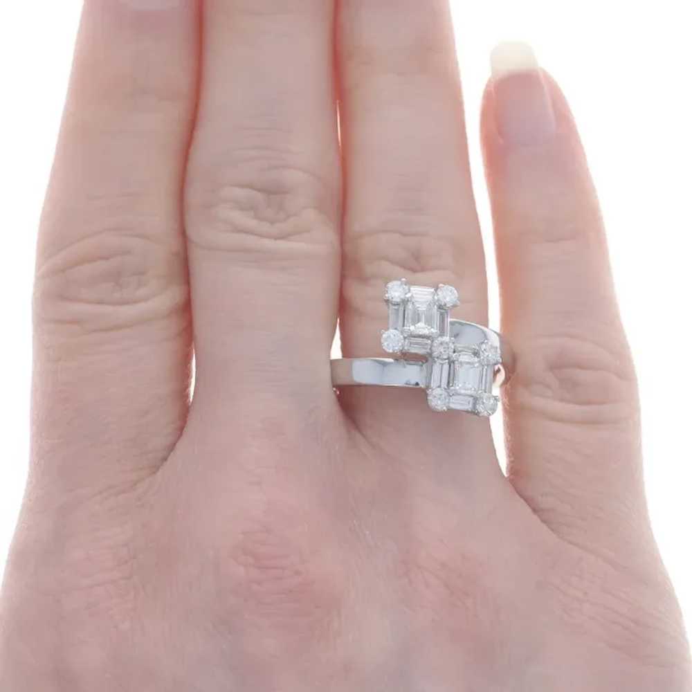 White Gold Diamond Halo Bypass Ring - 18k Emerald… - image 2