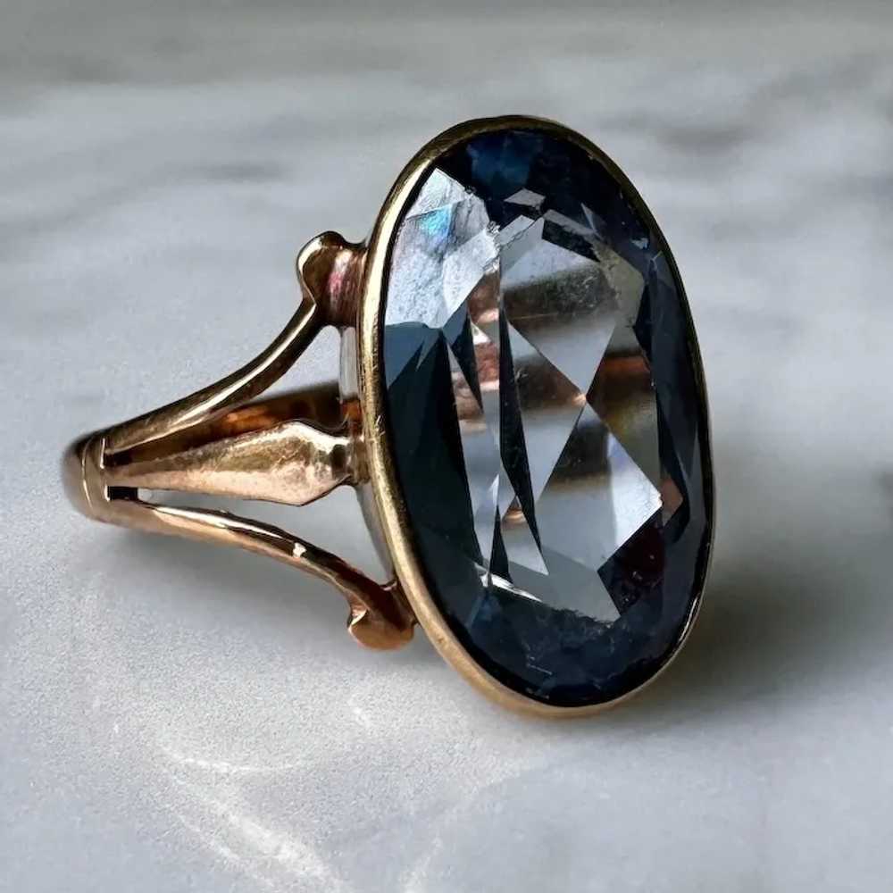 Antique 14K Yellow Gold Blue Topaz Ring - image 3