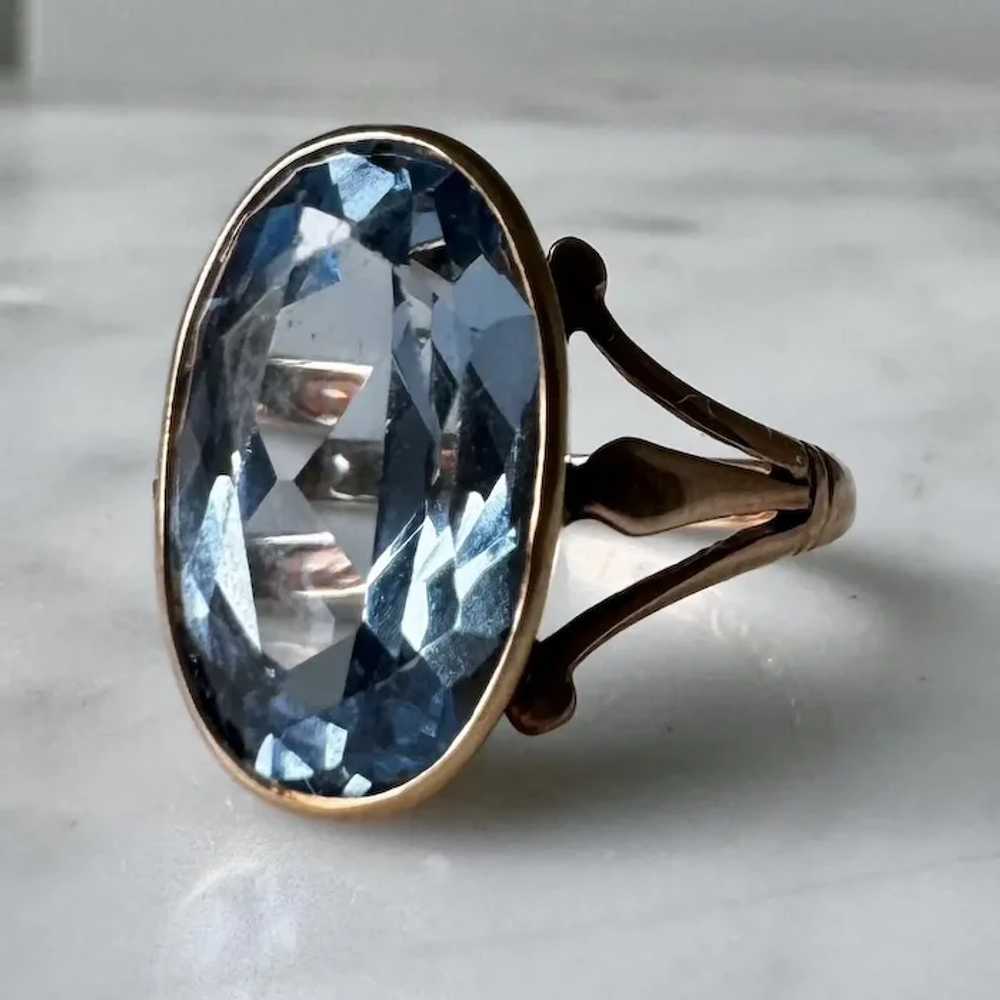 Antique 14K Yellow Gold Blue Topaz Ring - image 4