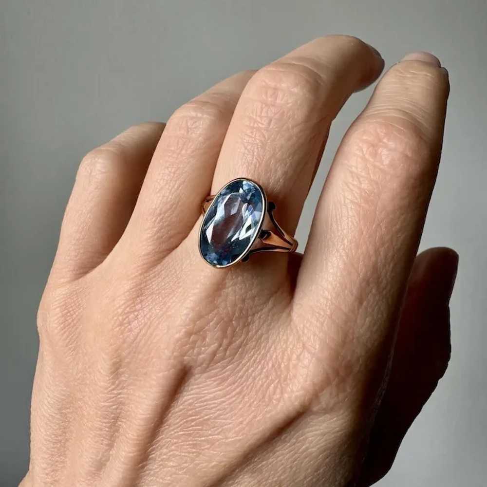 Antique 14K Yellow Gold Blue Topaz Ring - image 8
