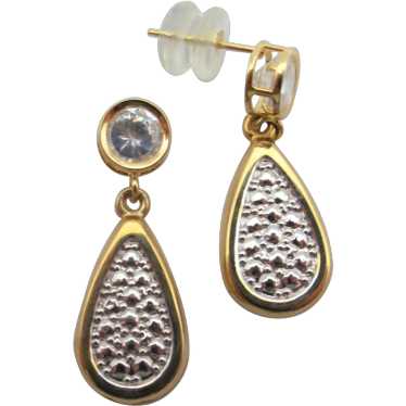 CZ- Two Tone Dangle Earrings-14k - image 1