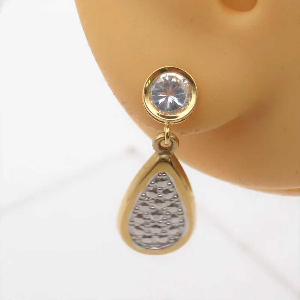 CZ- Two Tone Dangle Earrings-14k - image 2