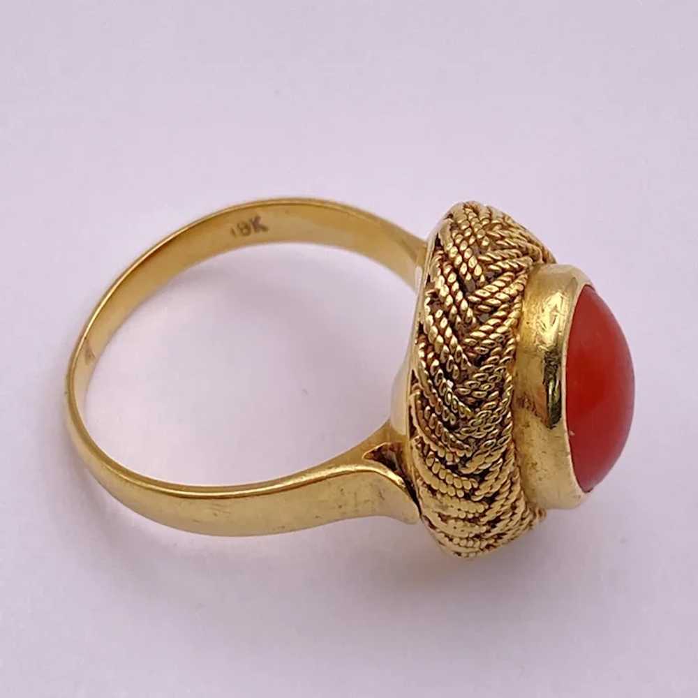 Red Coral Cabochon Vintage Ring 18K Gold - image 6