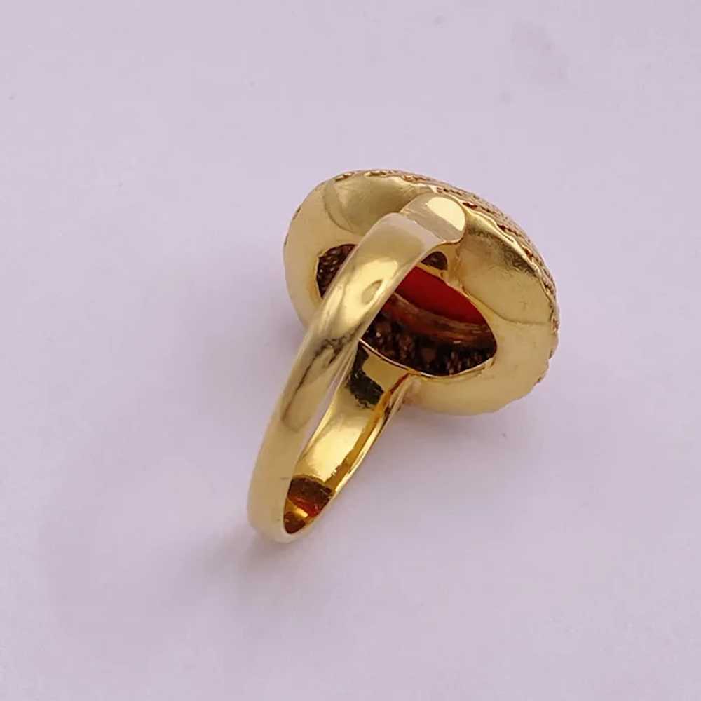 Red Coral Cabochon Vintage Ring 18K Gold - image 7