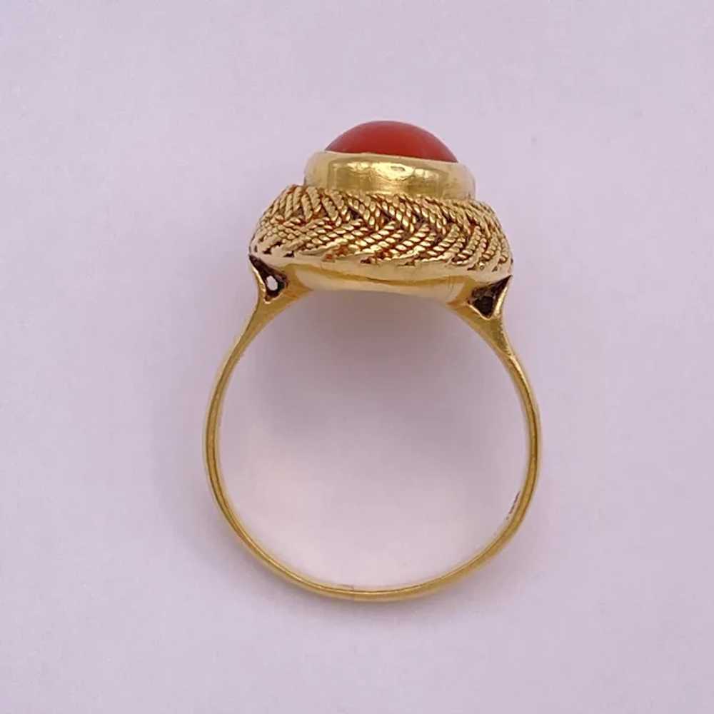 Red Coral Cabochon Vintage Ring 18K Gold - image 8