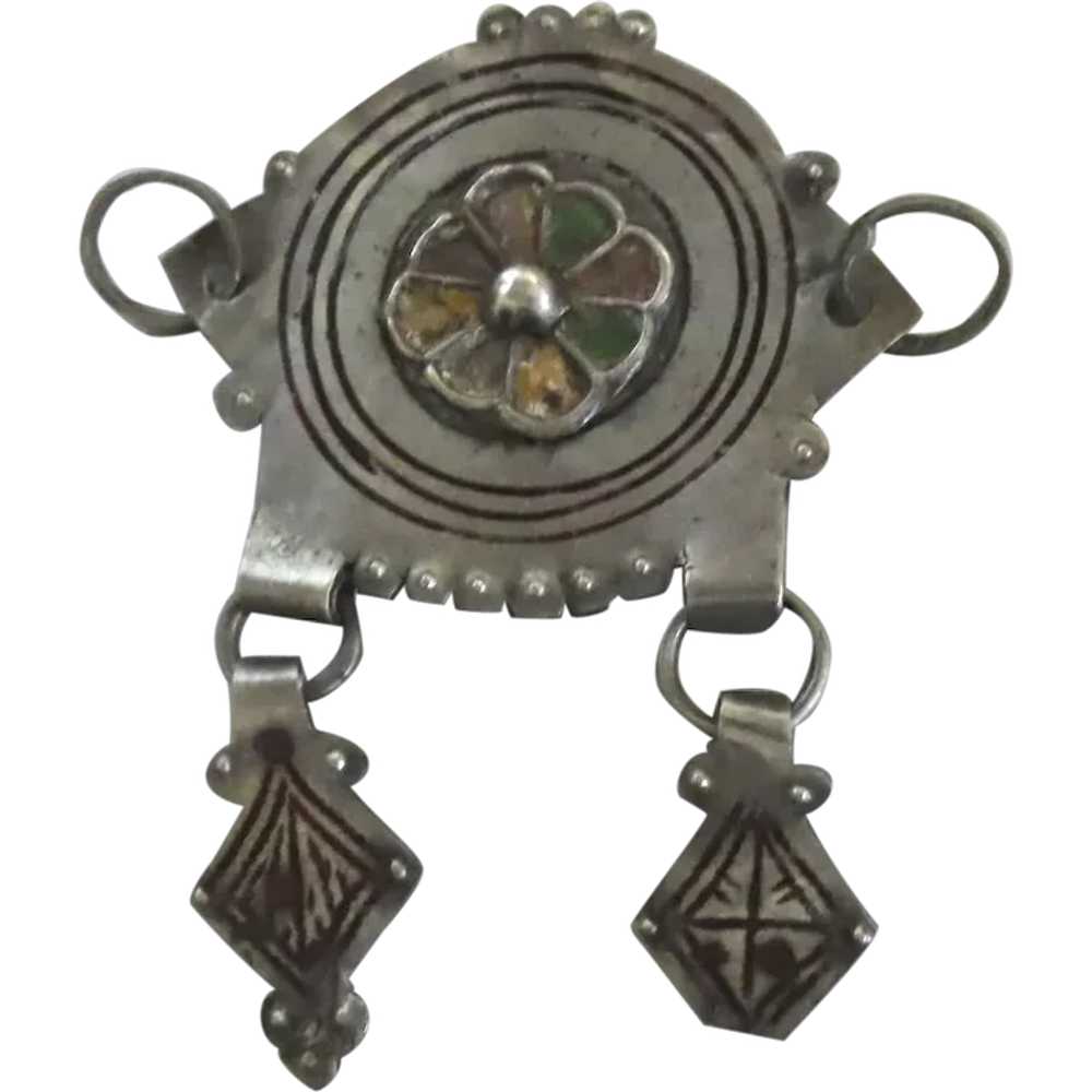 Morocco Silver Enamel Pendant of the Tiznit Berber - image 1
