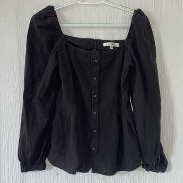 moussy button down puff sleeve top black
