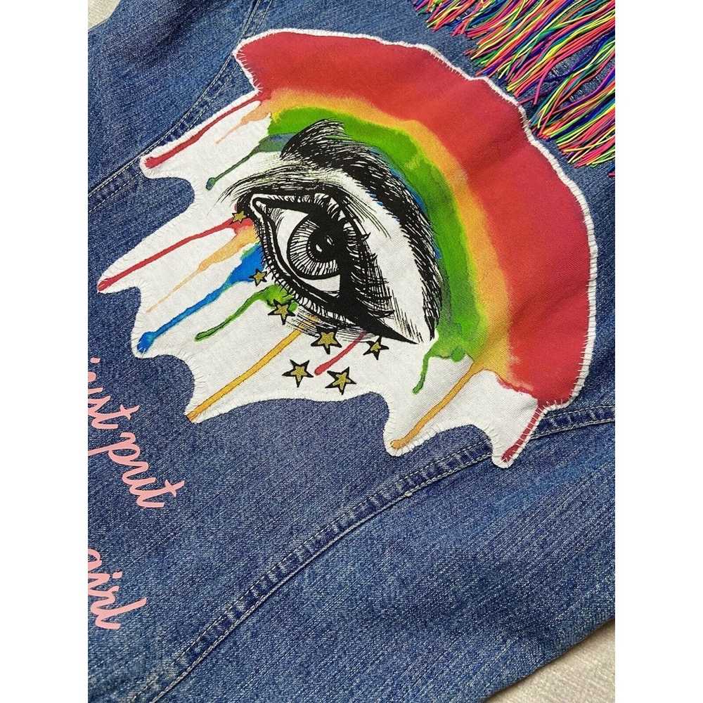 Ke$ha Rainbow Tassel Upcycled Denim Vest, Size Me… - image 4