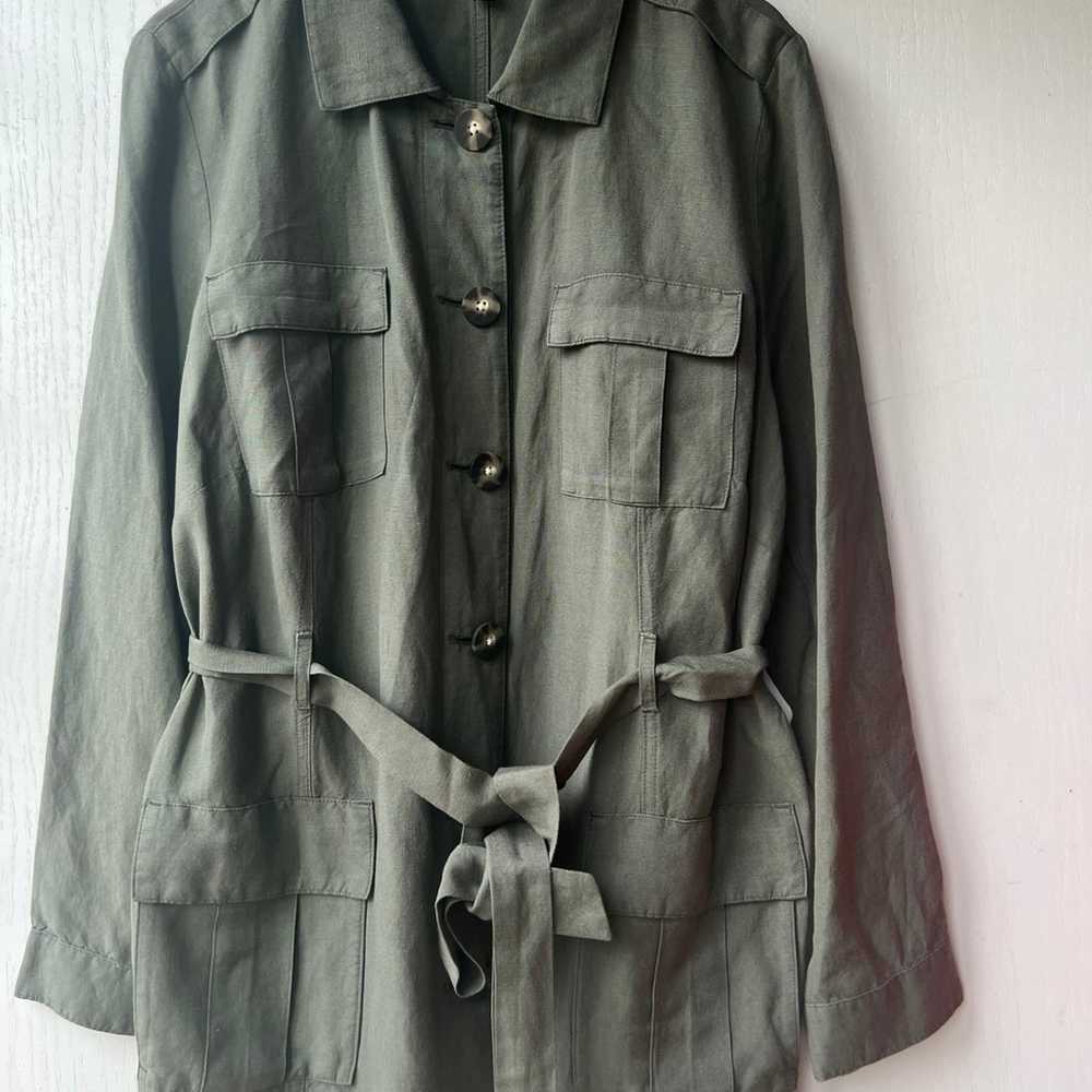 J.JILL green linen button front jacket with belt … - image 1