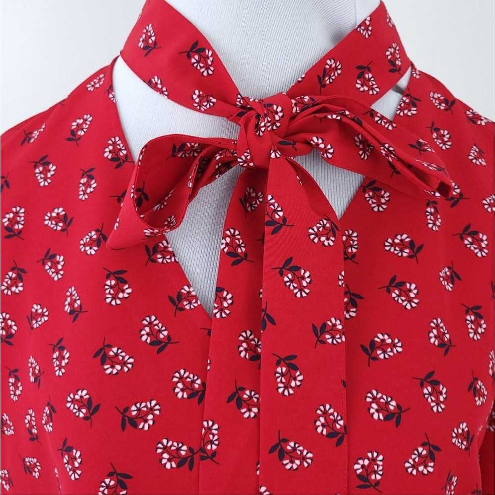 Draper James Floral Tie Neck Blouse Red Medium Fl… - image 4