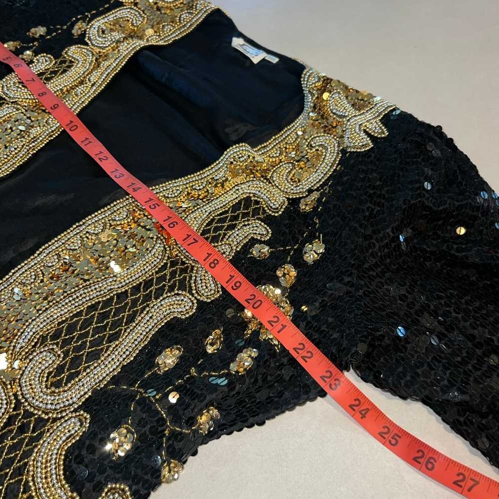 Vintage Sequin Jacket and Skirt Set XXL Black Gol… - image 6