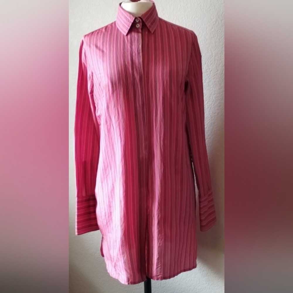 FARINAZ TAGHAVI 100% Silk Pearl Button Up Pink St… - image 1