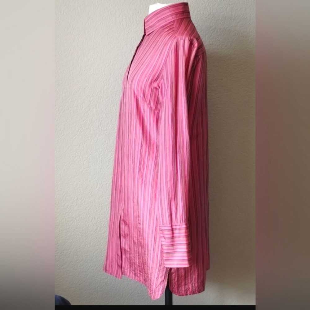 FARINAZ TAGHAVI 100% Silk Pearl Button Up Pink St… - image 4