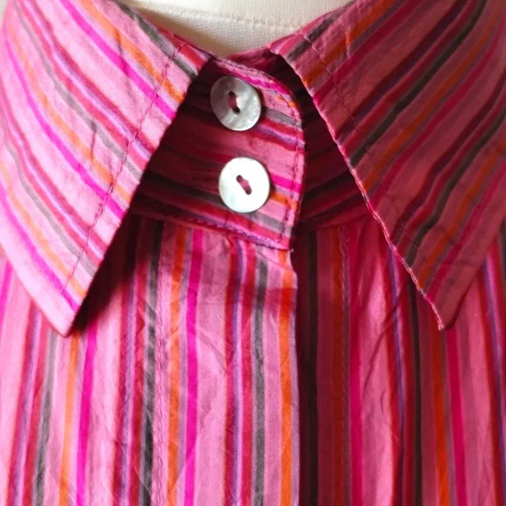 FARINAZ TAGHAVI 100% Silk Pearl Button Up Pink St… - image 5