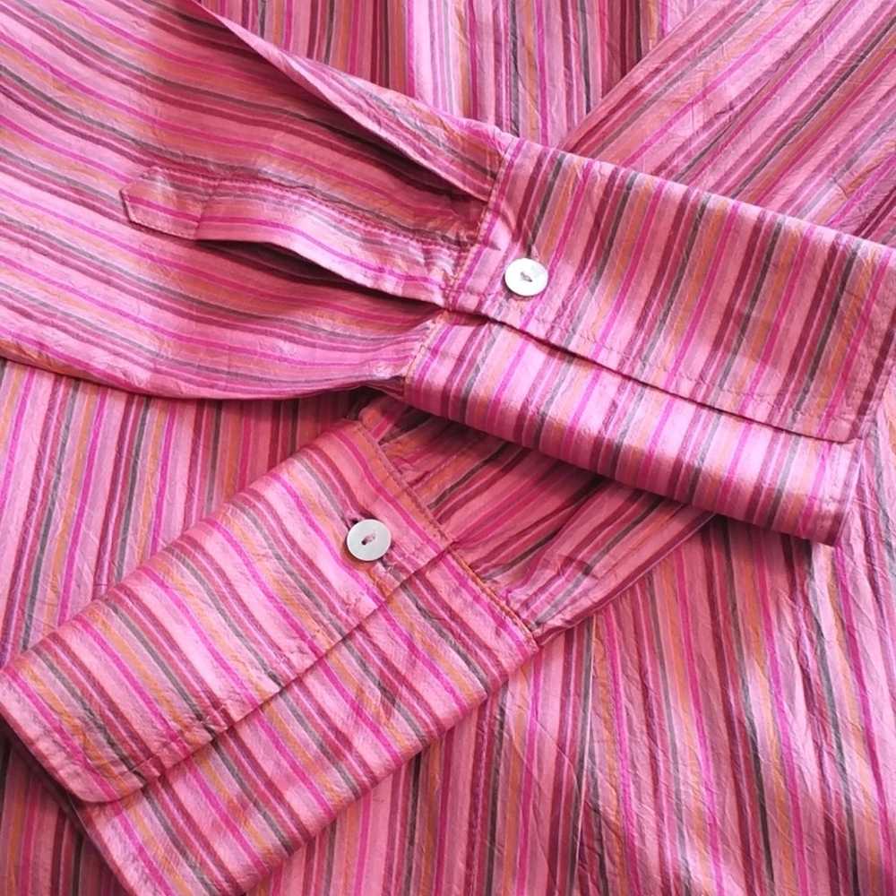 FARINAZ TAGHAVI 100% Silk Pearl Button Up Pink St… - image 8