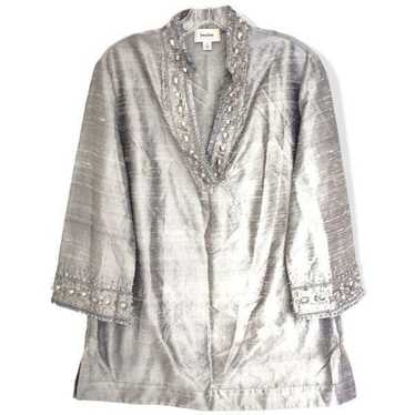 Vintage Neiman Marcus Silver Top Pullover V Neck … - image 1