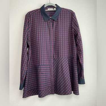 Per Se by Carlisle Navy & Red Plaid Blouse - image 1