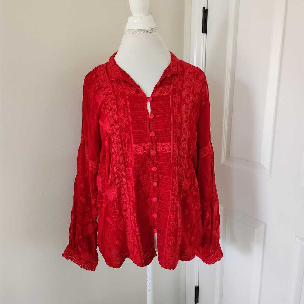 Johnny Was Size Large Red Button Down Front Branc… - image 2