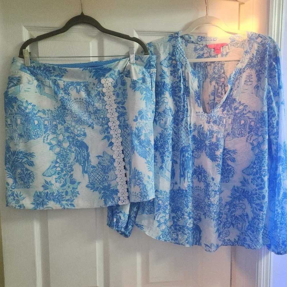 Lilly Pulitzer Toile me About It XL Colby Top wit… - image 1