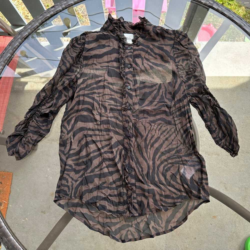 ba&sh Zebra Animal Print Sheer 3/4 Sleeve Sisco T… - image 3