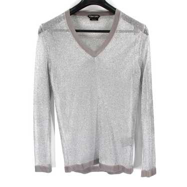 Tom Ford Sky shops Blue Ivory Layered V Neck Cropped Cashmere Silk Knit