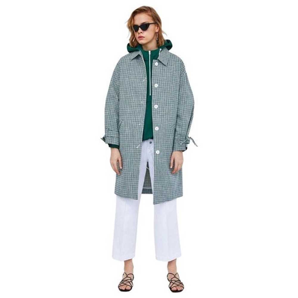 Zara Checkered Button Front Coat Green/Blue - image 1