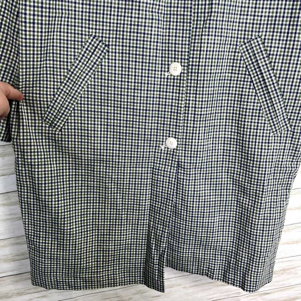 Zara Checkered Button Front Coat Green/Blue - image 5