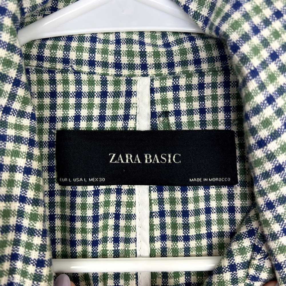 Zara Checkered Button Front Coat Green/Blue - image 6