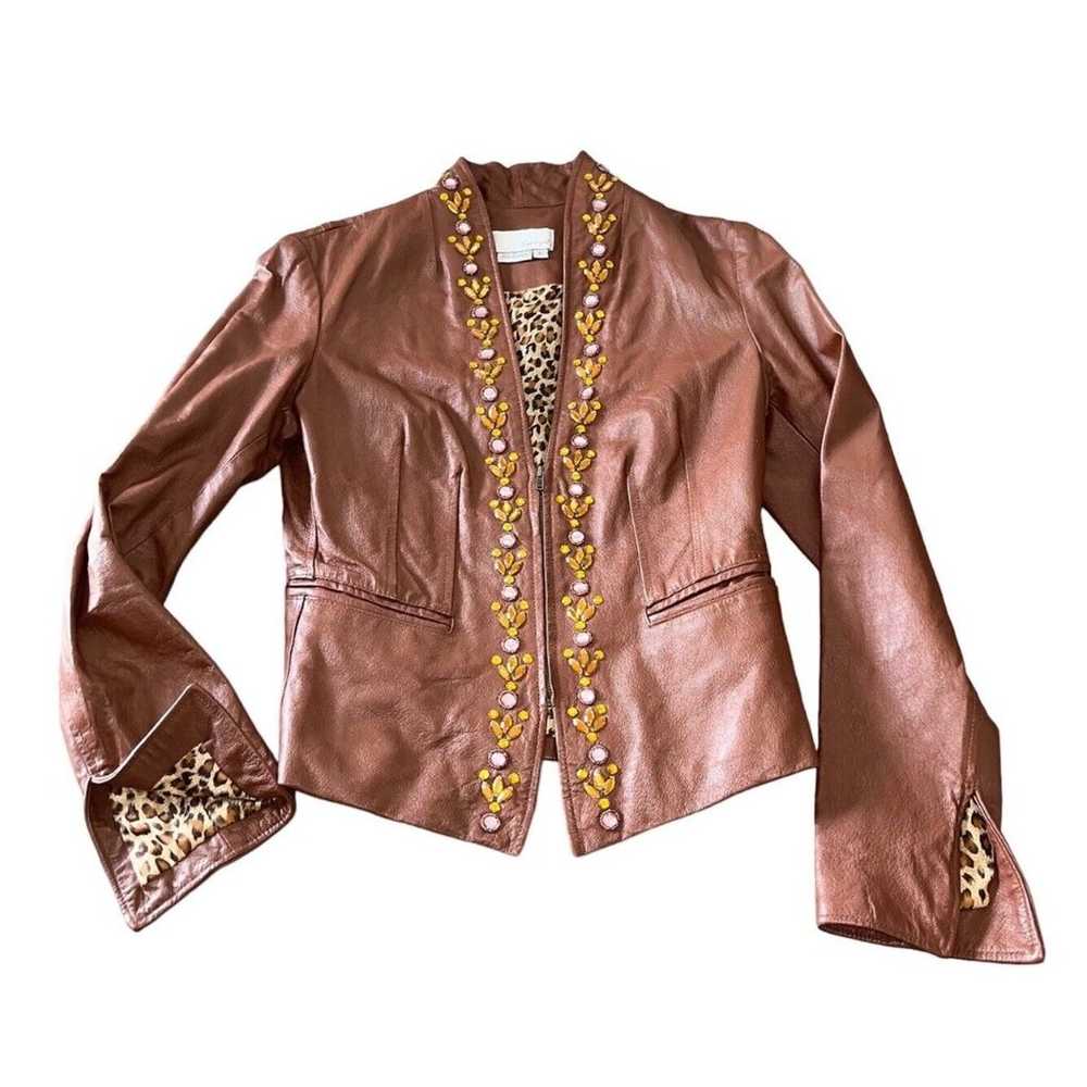 Vintage SPIEGEL Brown Leather Moto Jacket Jewel R… - image 1