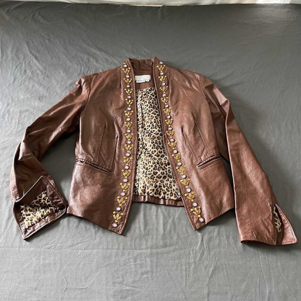 Vintage SPIEGEL Brown Leather Moto Jacket Jewel R… - image 3
