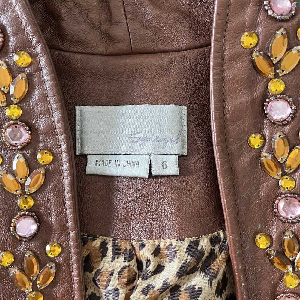 Vintage SPIEGEL Brown Leather Moto Jacket Jewel R… - image 4