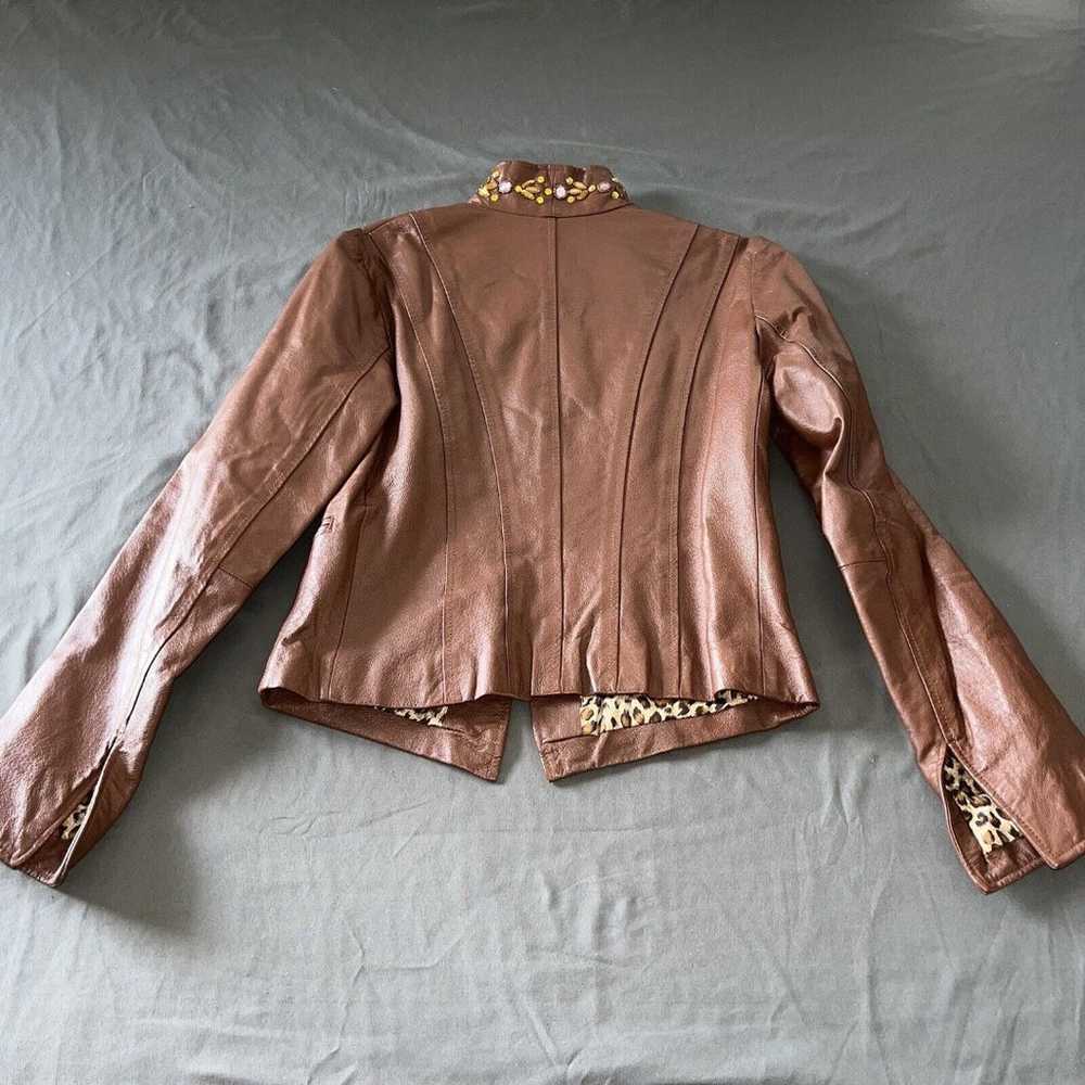 Vintage SPIEGEL Brown Leather Moto Jacket Jewel R… - image 7