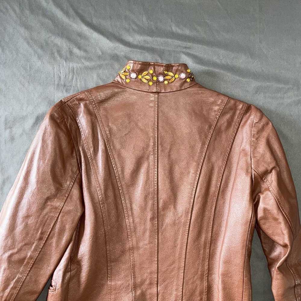 Vintage SPIEGEL Brown Leather Moto Jacket Jewel R… - image 8